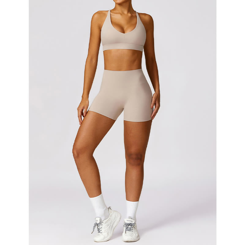 Buddha Stones Gym Sports Yoga Backless Bra Crop Tank Top Oddychające Szorty - image 19