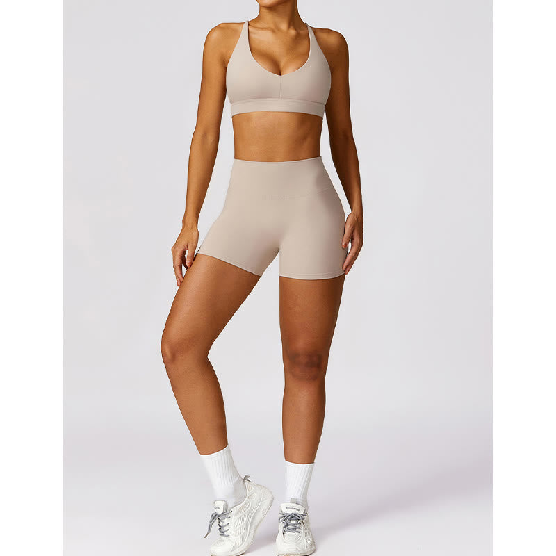 Buddha Stones Gym Sports Yoga Backless Bra Crop Tank Top Oddychające Szorty - image 31