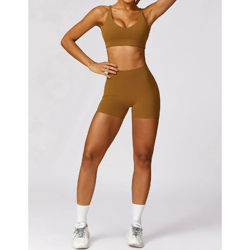 Buddha Stones Gym Sports Yoga Backless Bra Crop Tank Top Oddychające Szorty - image 51