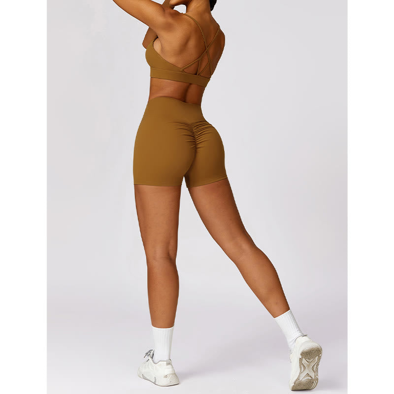 Buddha Stones Gym Sports Yoga Backless Bra Crop Tank Top Oddychające Szorty - image 58