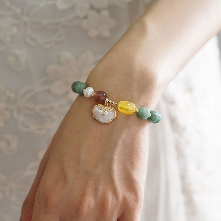 Bransoletka z Buddha Stones Jade Sea Shell Ruyi Lock Luck