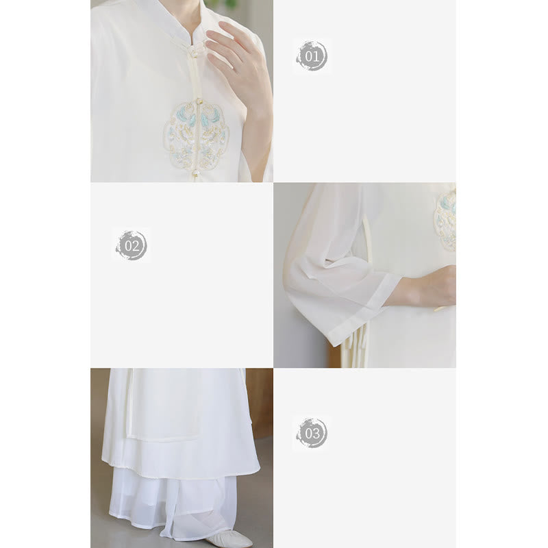 Kamienie Buddha Stones Szyfon Cheongsam Sukienka Midi Szerokie Spodnie Nogawki Medytacja Zen Praktyka Odzież - image 14