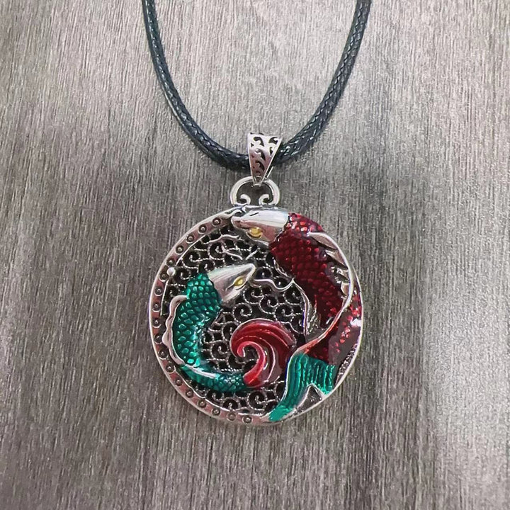 Buddha Stones Tybetański Miedziany Naszyjnik Uzdrawiający Ryba Koi