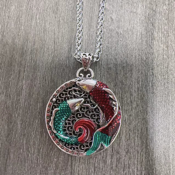 Buddha Stones Tybetański Miedziany Naszyjnik Uzdrawiający Ryba Koi