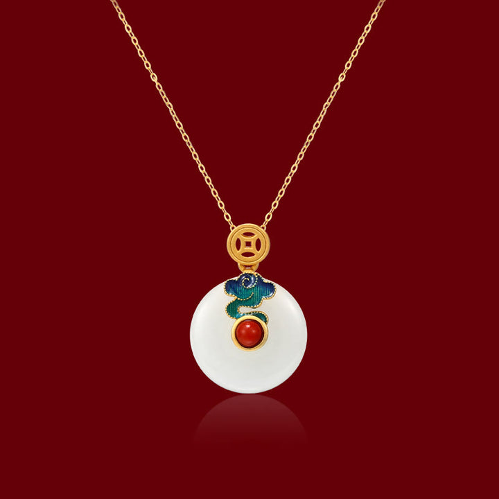 Buddha Stones Jade Miedź Monety Pomyślne Chmury Naszyjnik Dobrobytu Wisiorek Bransoletka Pierścień Kolczyki