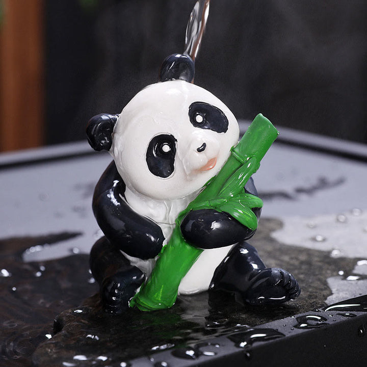 Buddha Stones Zmieniające Kolor Małe Słodkie Panda Bambus Herbata Zwierzęta Żywica Figurka Dekoracja Domu - Bambus Panda 6*6,5*9 cm - image 0