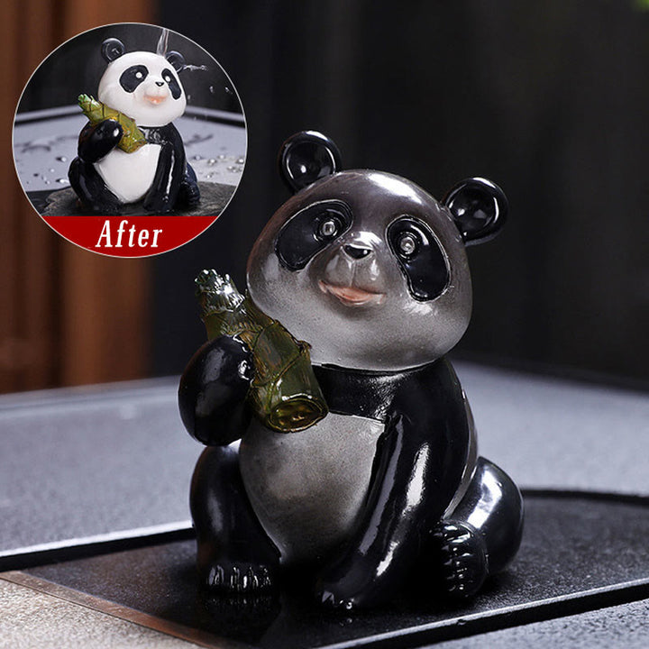 Buddha Stones Zmieniające Kolor Małe Słodkie Panda Bambus Herbata Zwierzęta Żywica Figurka Dekoracja Domu - Panda 6,5*7*8,5 cm - image 5