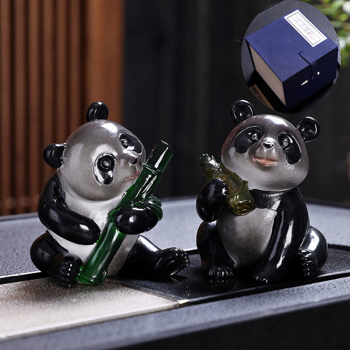 Buddha Stones Zmieniające Kolor Małe Słodkie Panda Bambus Herbata Zwierzęta Żywica Figurka Dekoracja Domu - 2 szt. (bambus panda i pudełko prezentowe panda) - image 11