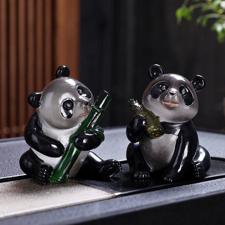 Buddha Stones Zmieniające Kolor Małe Słodkie Panda Bambus Herbata Zwierzęta Żywica Figurka Dekoracja Domu - 2 szt. (bambus panda i panda) - image 8