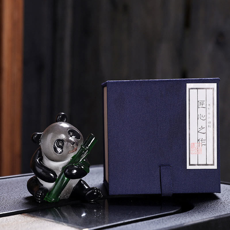 Buddha Stones Zmieniające Kolor Małe Słodkie Panda Bambus Herbata Zwierzęta Żywica Figurka Dekoracja Domu - 1 szt. bambusa panda (pudełko prezentowe) - image 9
