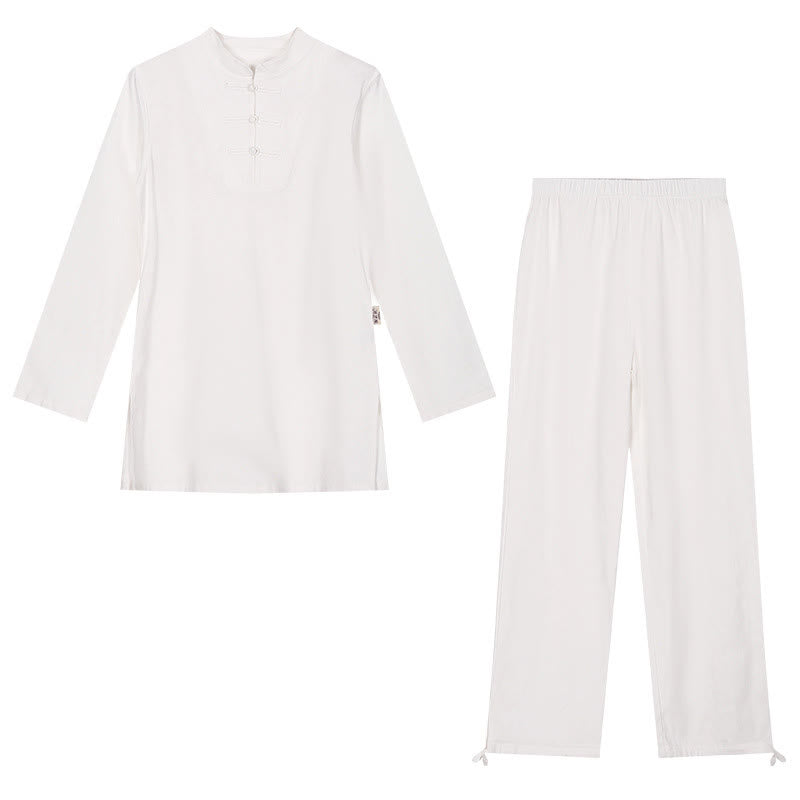 Buddha Stones 2 szt. Koszula z krótkim rękawem Top Spodnie Medytacja Zen Tai Chi Bawełna Lniana Odzież Damska Zestaw - image 18