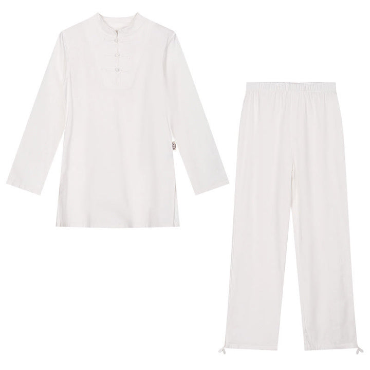 Buddha Stones 2 szt. Koszula z krótkim rękawem Top Spodnie Medytacja Zen Tai Chi Bawełna Lniana Odzież Damska Zestaw - image 18