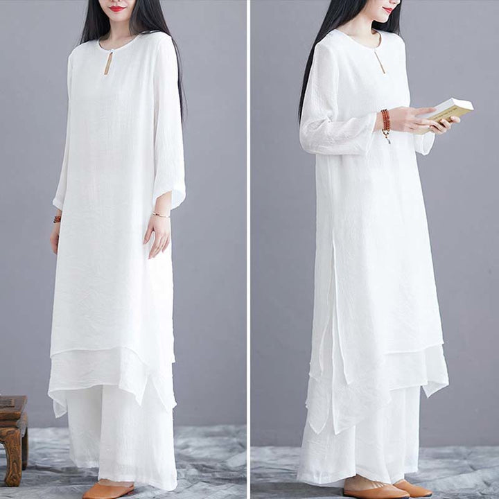 Buddha Stones 2 szt. Jednolity kolor midi sukienka szerokie nogawki spodnie medytacja duchowa zen praktyka joga taniec odzież - image 9