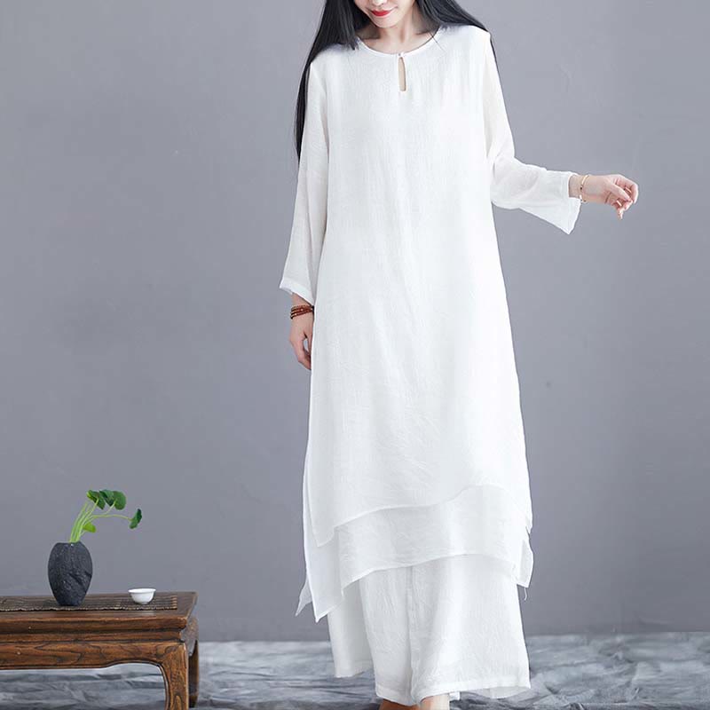 Buddha Stones 2 szt. Jednolity kolor midi sukienka szerokie nogawki spodnie medytacja duchowa zen praktyka joga taniec odzież - image 2