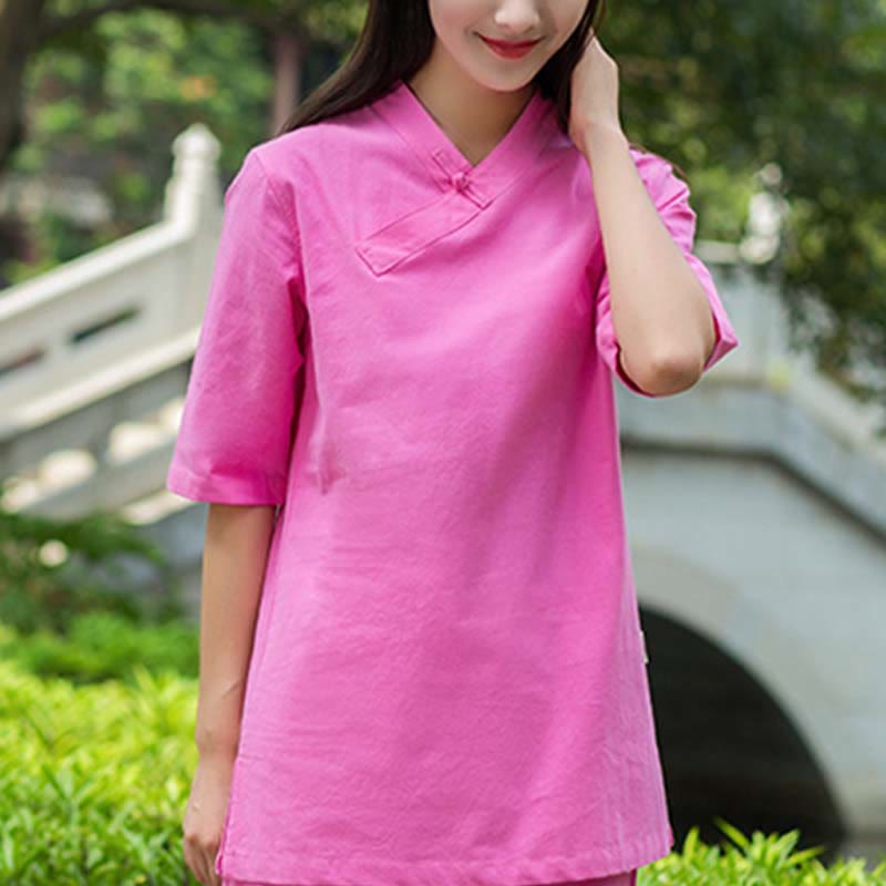 Buddha Stones 2 szt. Półrękaw, dekolt w serek, koszula, spodnie, medytacja, zen, tai chi, lniana odzież damska - image 16