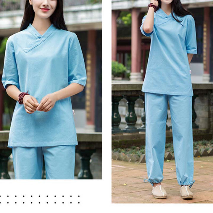 Buddha Stones 2 szt. Półrękaw, dekolt w serek, koszula, spodnie, medytacja, zen, tai chi, lniana odzież damska - image 11