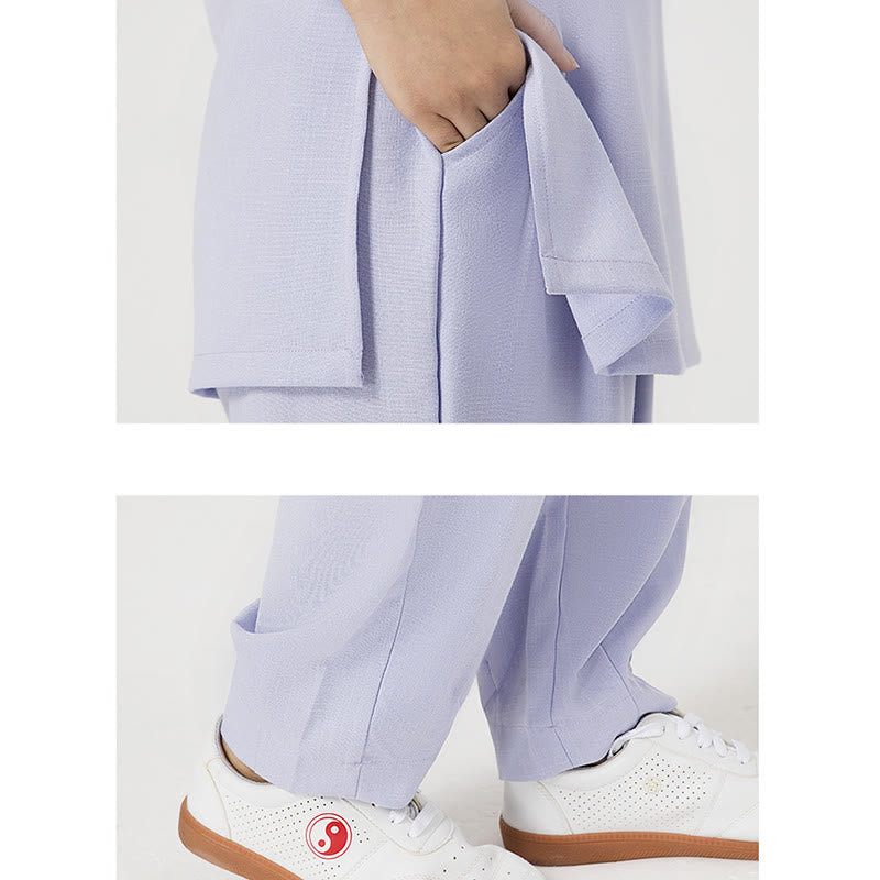 Buddha Stones 2 szt. Jednolity kolor Trzy czwarte koszula Top spodnie Medytacja Zen Tai Chi bawełna len odzież damska zestaw