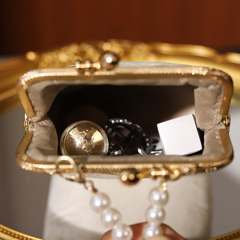 Buddha Stones Małe Kwiaty Motyl Haft Perłowy Metalowy Łańcuch Torba Na Ramię Torebka Crossbody Torba Na Telefon Komórkowy