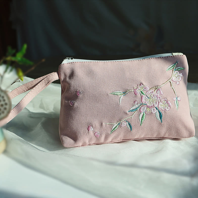 Buddha Stones Mały Kwiat Śliwka Wiśnia Żuraw Brzoskwiniowy Kwiat Haft Płótno Portfel Torebka na Zakupy - image 24