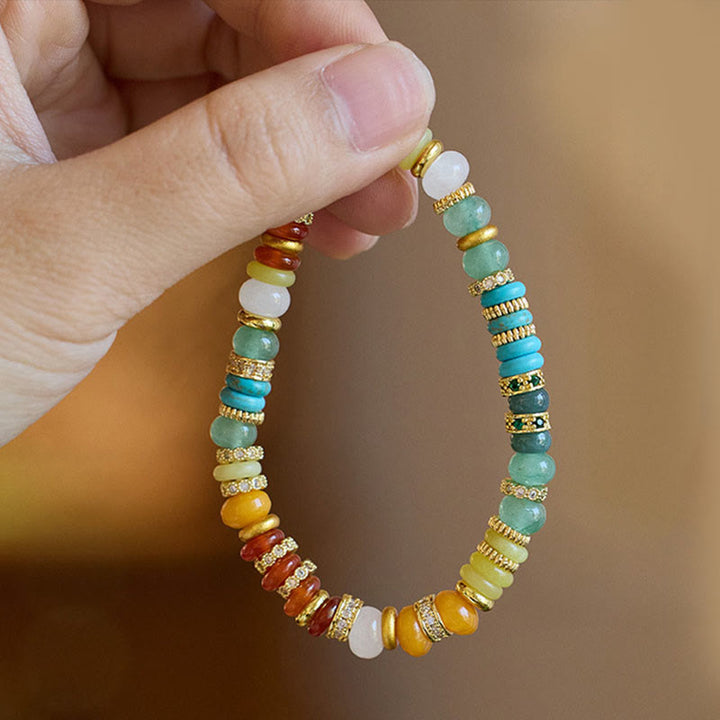 Buddha Stones Bransoletka z naturalnego czerwonego agatu i tęczowego jadeitu zapewniająca pewność siebie