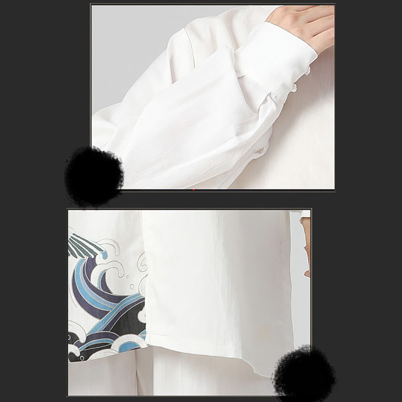 Buddha Stones Białe Żurawie Morze Bawełna Len Medytacja Modlitwa Duchowy Zen Tai Chi Qigong Praktyka Odzież Zestaw - image 13