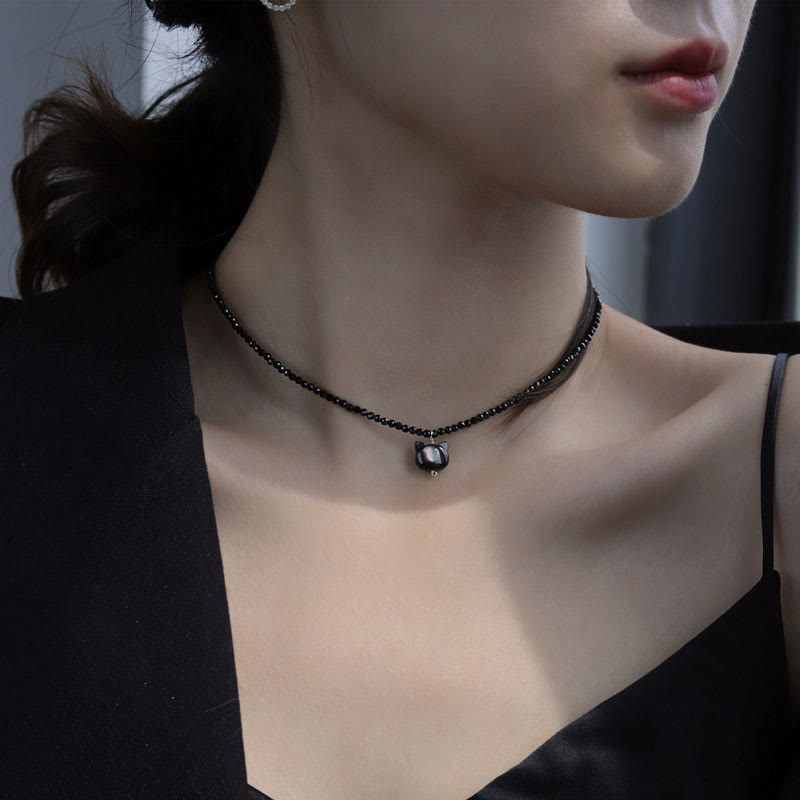 Naszyjnik choker z Buddha Stones w kolorze czarnym Spinel, słodki kotek - image 11