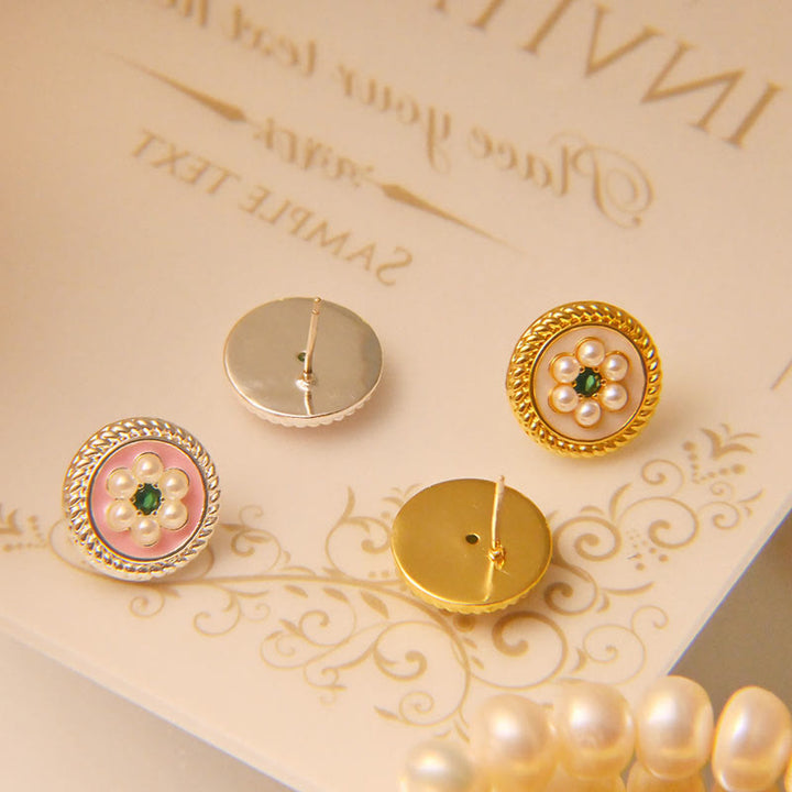 Kolczyki z Buddha Stones i kwiatami emaliowanymi - image 2