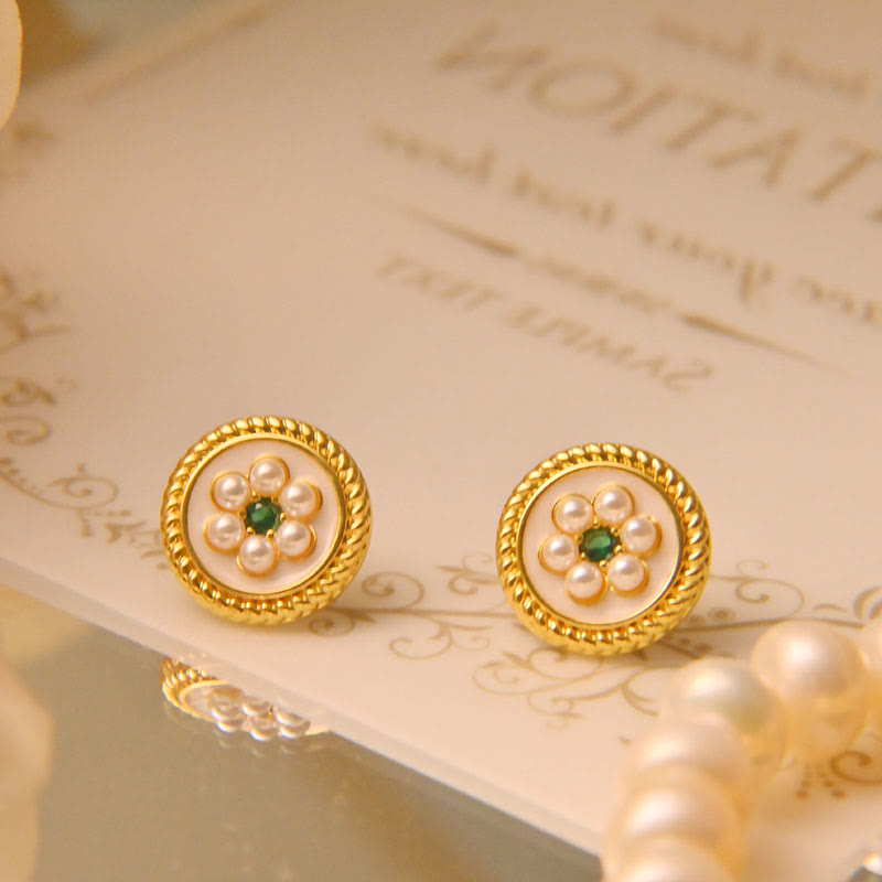 Kolczyki z Buddha Stones i kwiatami emaliowanymi - Biały - image 4