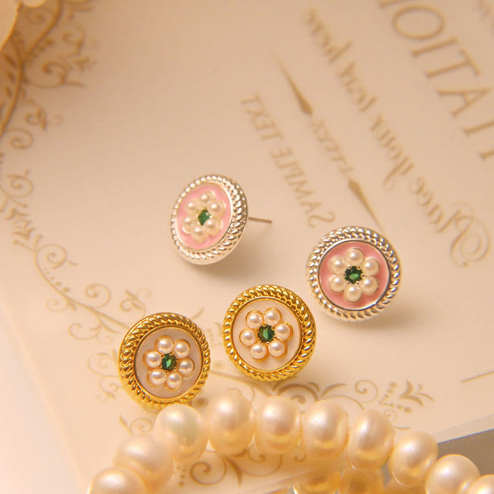 Kolczyki z Buddha Stones i kwiatami emaliowanymi - image 1