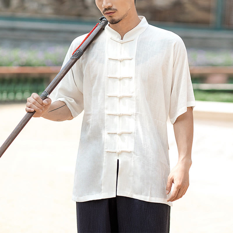 Buddha Stones Jednolity Kolor Żaba-Guzik Medytacja Modlitwa Duchowy Zen Tai Chi Qigong Praktyka Unisex Zestaw Ubrań - Męski - tylko biały top - 2XL - image 1