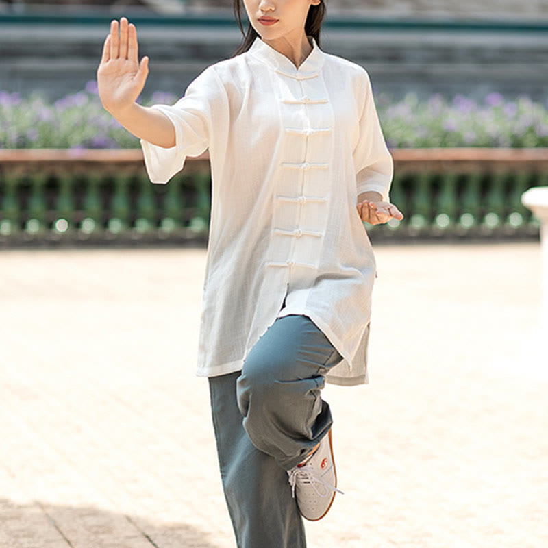 Buddha Stones Jednolity Kolor Żaba-Guzik Medytacja Modlitwa Duchowy Zen Tai Chi Qigong Praktyka Unisex Zestaw Ubrań - image 8