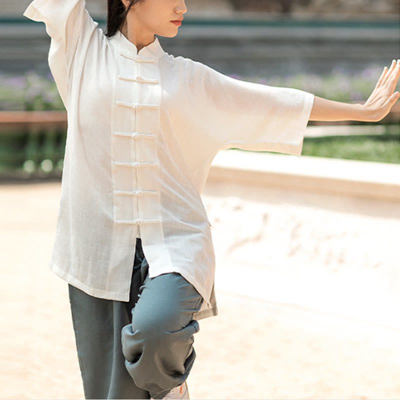 Buddha Stones Jednolity Kolor Żaba-Guzik Medytacja Modlitwa Duchowy Zen Tai Chi Qigong Praktyka Unisex Zestaw Ubrań - image 7