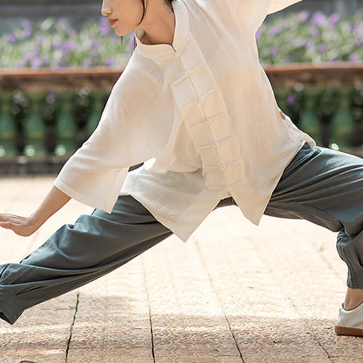 Buddha Stones Jednolity Kolor Żaba-Guzik Medytacja Modlitwa Duchowy Zen Tai Chi Qigong Praktyka Unisex Zestaw Ubrań - image 4