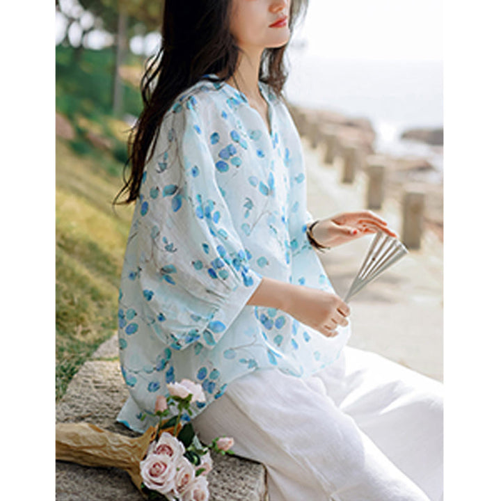 Buddha Stones Owoce Liście Wzór Latarnia Rękaw Luźna Koszulka T-shirt - image 6