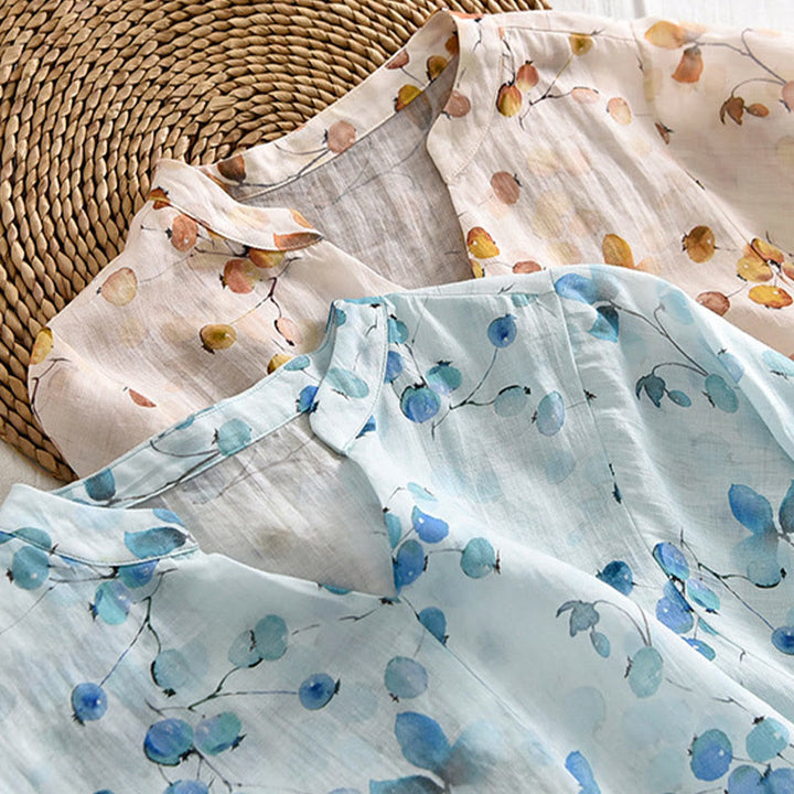 Buddha Stones Owoce Liście Wzór Latarnia Rękaw Luźna Koszulka T-shirt - image 17