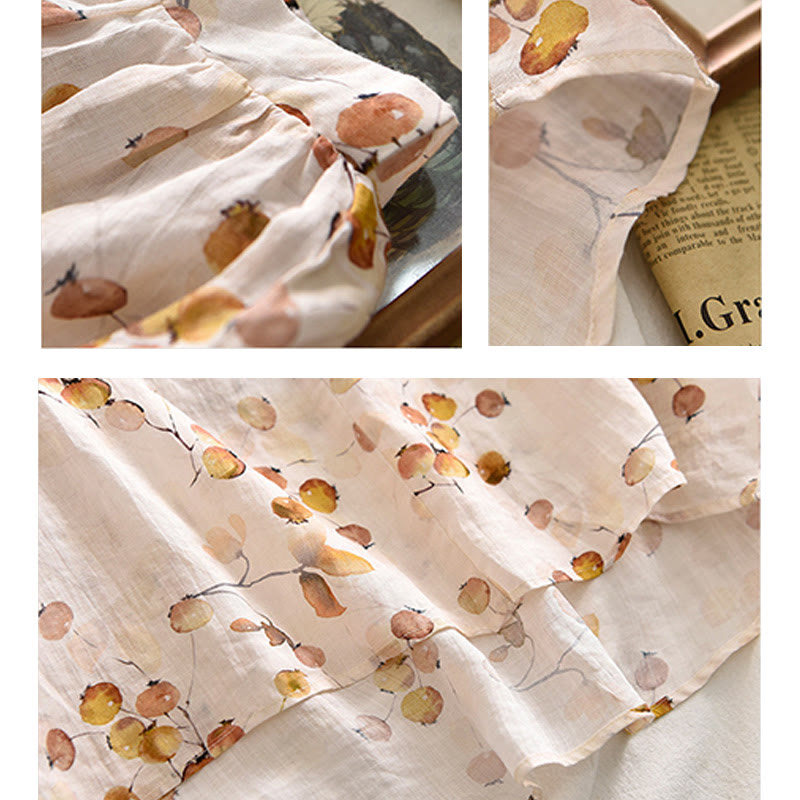 Buddha Stones Owoce Liście Wzór Latarnia Rękaw Luźna Koszulka T-shirt - image 15