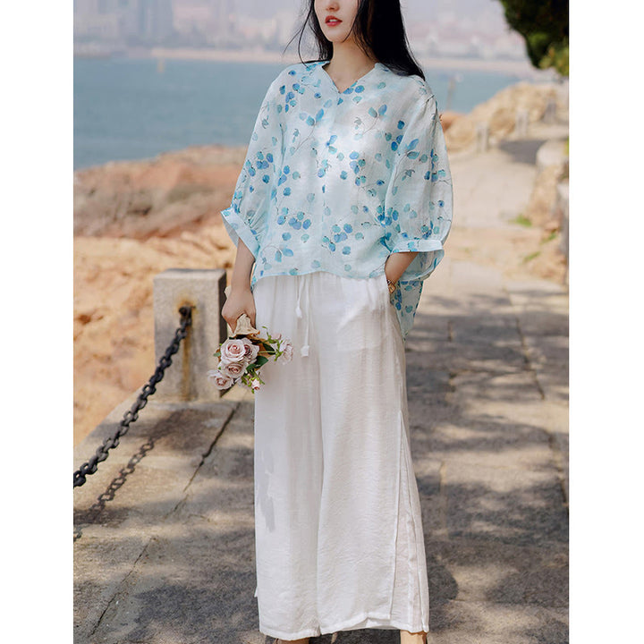 Buddha Stones Owoce Liście Wzór Latarnia Rękaw Luźna Koszulka T-shirt - image 7