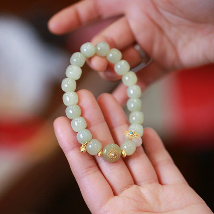 Buddha Stones 925 Srebro Sterlingowe Pozłacane Naturalny Hetian Jade Luck Naszyjnik Wisiorek Bransoletka Zestaw