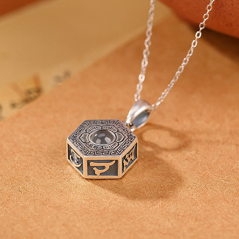 Buddha Stones 990 Srebro Tybetańskie Om Mani Padme Hum Lotus Love Projection Naszyjnik Wisiorek