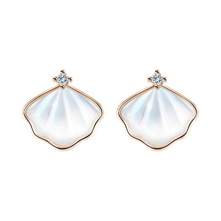 Buddha Stones 925 Srebro Sterlingowe Tridacna Kamień Muszla Błogosławieństwo Naszyjnik Wisiorek Bransoletka Kolczyki Zestaw Biżuterii - Różowe złoto - Kolczyki - image 6