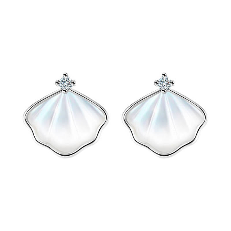 Buddha Stones 925 Srebro Sterlingowe Tridacna Kamień Muszla Błogosławieństwo Naszyjnik Wisiorek Bransoletka Kolczyki Zestaw Biżuterii - Srebrny - Kolczyki - image 10