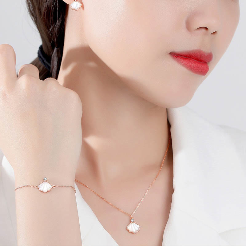 Buddha Stones 925 Srebro Sterlingowe Tridacna Kamień Muszla Błogosławieństwo Naszyjnik Wisiorek Bransoletka Kolczyki Zestaw Biżuterii - image 2