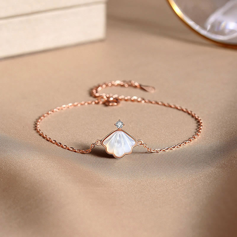 Buddha Stones 925 Srebro Sterlingowe Tridacna Kamień Muszla Błogosławieństwo Naszyjnik Wisiorek Bransoletka Kolczyki Zestaw Biżuterii - Różowe złoto - Bransoletka (obwód nadgarstka 14-17 cm) - image 4