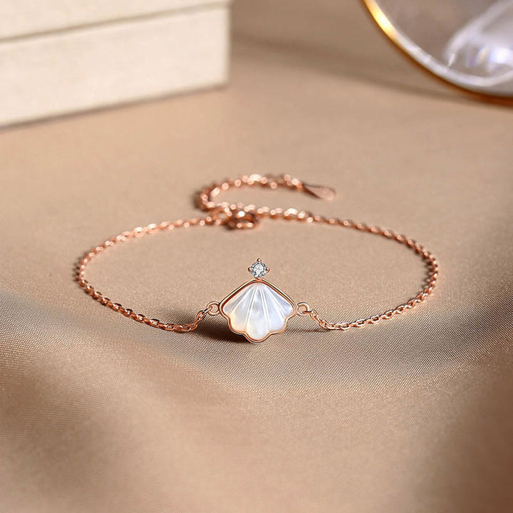 Buddha Stones 925 Srebro Sterlingowe Tridacna Kamień Muszla Błogosławieństwo Naszyjnik Wisiorek Bransoletka Kolczyki Zestaw Biżuterii - Różowe złoto - Bransoletka (obwód nadgarstka 14-17 cm) - image 4