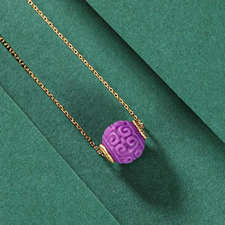 Buddha Stones 925 Srebro Sterlingowe Pozłacane Naturalne Fioletowe Kamień Miki Relief Koralik Pozytywny Naszyjnik Wisiorek Bransoletka Zestaw