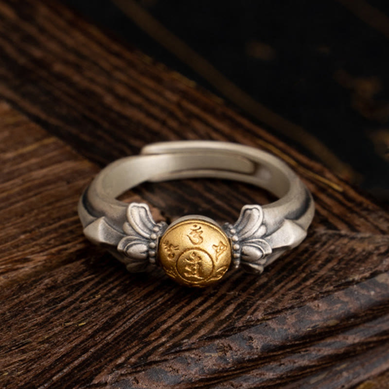 Buddha Stones 925 Srebro Sterlingowe Manjusri Mantra Om Mani Padme Hum Peace Regulowany Pierścień - Nastawny - image 0