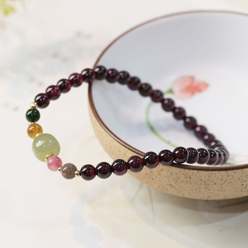 Buddha Stones Naturalny Granat Hetian Jade Turmalin Koralik Bransoletka Pasja