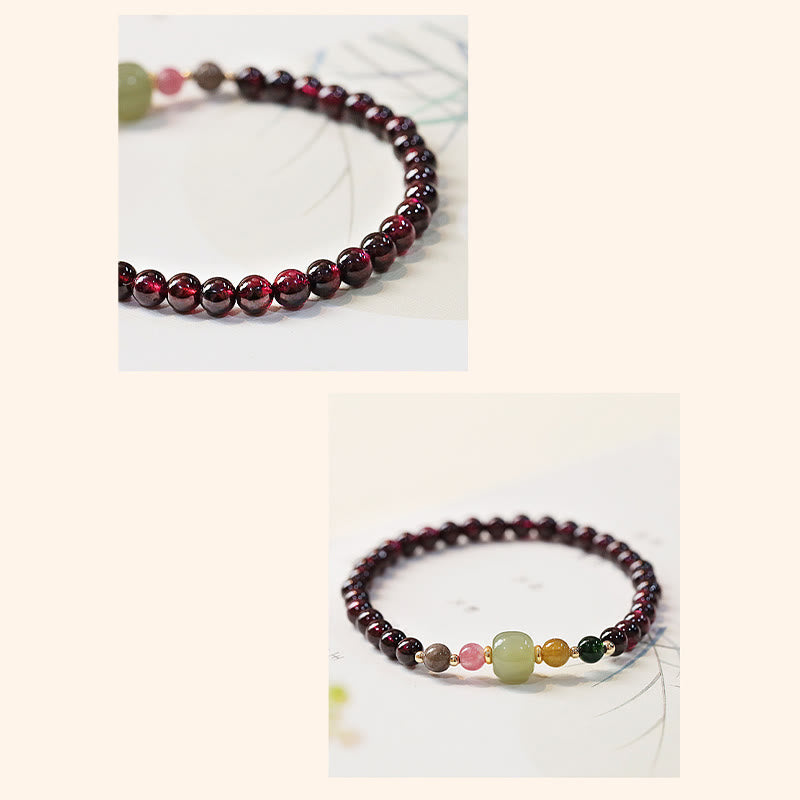 Buddha Stones Naturalny Granat Hetian Jade Turmalin Koralik Bransoletka Pasja