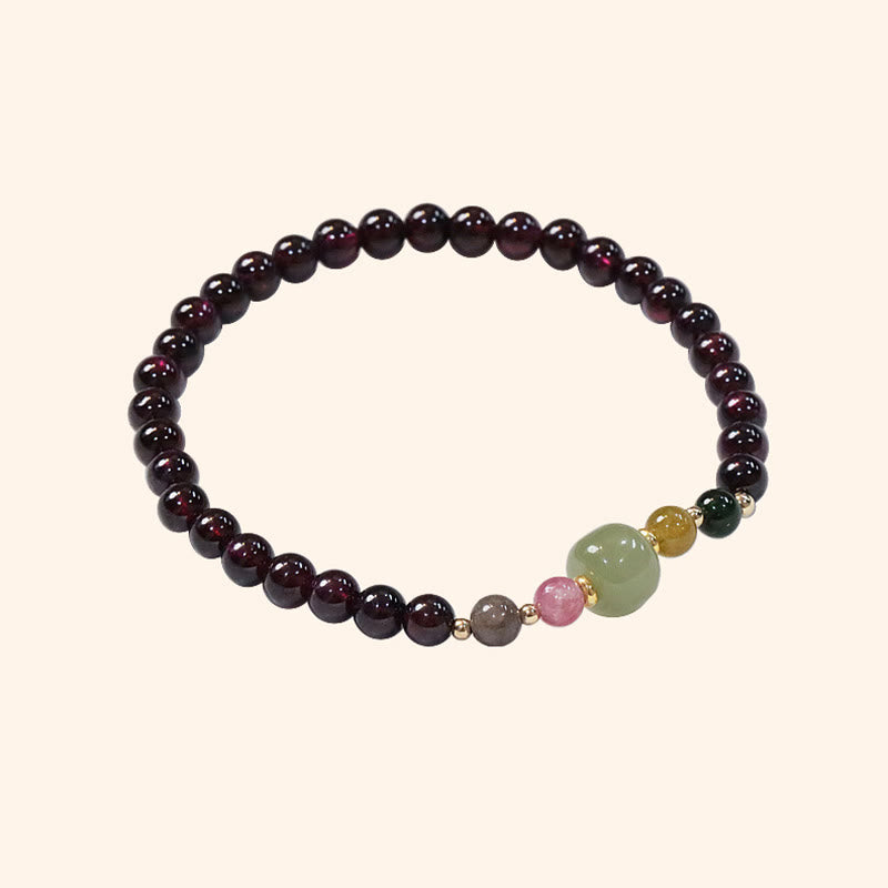 Buddha Stones Naturalny Granat Hetian Jade Turmalin Koralik Bransoletka Pasja