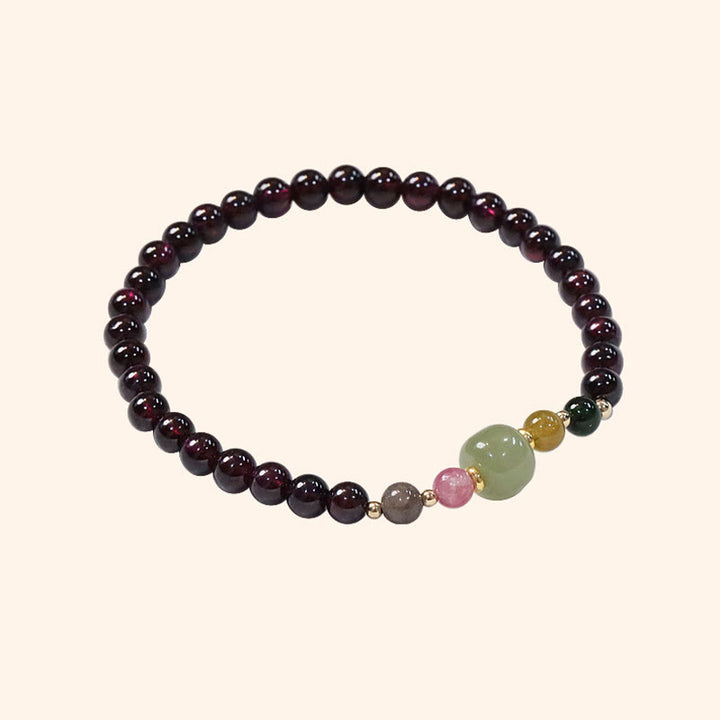 Buddha Stones Naturalny Granat Hetian Jade Turmalin Koralik Bransoletka Pasja